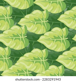 Hojas tropicales estilizadas, patrón sin fisuras. Fondo de hoja decorativo. Modernas plantas exóticas de selva con un fondo de pantalla interminable. Fondo floral de la selva tropical hawaiana. Ilustración del vector