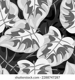 Stylized tropical leaves seamless pattern. Decorative leaf background. Modern exotic jungle plants endless wallpaper. Hawaiian rainforest floral backdrop. Vector illustration