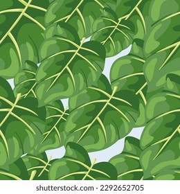 Stylized tropical leaves seamless pattern. Decorative leaf background. Modern exotic jungle plants endless wallpaper. Hawaiian rainforest floral backdrop. Vector illustration