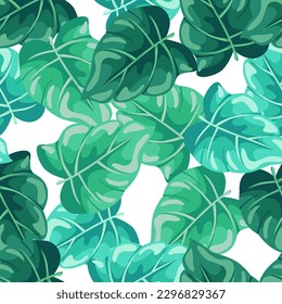 Stylized tropical leaves seamless pattern. Decorative leaf background. Modern exotic jungle plants endless wallpaper. Hawaiian rainforest floral backdrop. Vector illustration