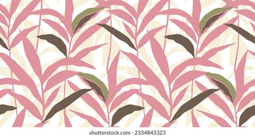 Stylized Tropical palm leaves wallpaper. Jungle palm leaf seamless pattern. Pastel colors. Design for printing, textile, fabric, fashion, interior, wrapping paper. Vector illustration