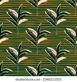 Stylized tropical palm leaves wallpaper. Jungle palm leaf seamless pattern. Design for fabric, textile print, wrapping, cover. Fashion vector illustration