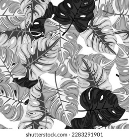 Stylized tropical pattern, palm leaves floral background. Abstract exotic plant seamless pattern. Botanical leaf wallpaper. Design for fabric, textile print, wrapping, cover. Vector illustration