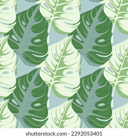 Stylized tropical pattern, palm leaves floral background. Abstract exotic plant seamless pattern. Botanical leaf wallpaper. Design for fabric, textile print, wrapping, cover. Vector illustration