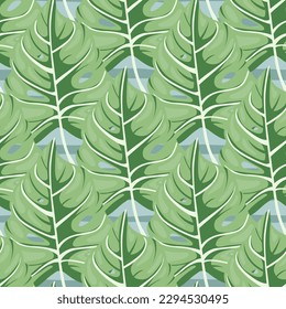 Stylized tropical pattern, palm leaves floral background. Abstract exotic plant seamless pattern. Botanical leaf wallpaper. Design for fabric, textile print, wrapping, cover. Vector illustration