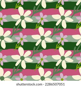 Stylized tropical simple flower seamless pattern. Decorative floral ornament endless background. Design for fabric, textile print, wrapping, cover. Vector illustration