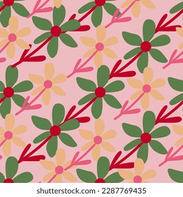 Stylized tropical simple flower seamless pattern. Decorative floral ornament endless background. Design for fabric, textile print, wrapping, cover. Vector illustration