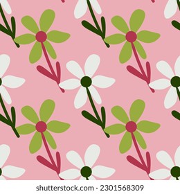 Diseño tropical simple y estilizado de flores sin fisuras. Fondo interminable de decoración floral. Diseño para tela, impresión textil, envoltura, cubierta. Ilustración del vector