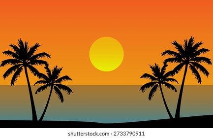 Stylized tropical sunset with palm trees silhouetted against a vibrant orange and blue sky. Represents vision, balance, and a strategic outlook. Could be used metaphorically for long-term planning, cloud computing, or a balanced and strategic approach to IT leadership.