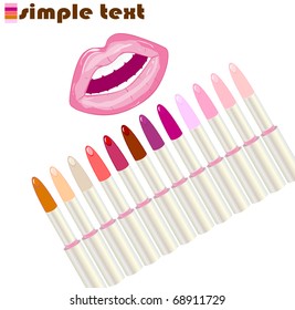 Stylized tubes of lipstick with the woman's lips