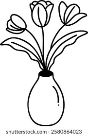 Stylized Tulip Bouquet Vector Graphic: Bold Black and White Design for Logo and Print