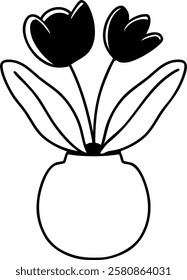 Stylized Tulip Bouquet Vector Graphic: Bold Black and White Design for Logo and Print