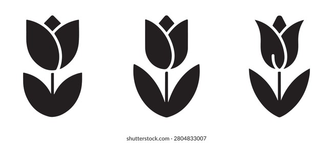 Stylized tulip flower designs, spring plant symbols, blossom flora graphics, various artistic renditions.