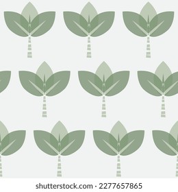 Stylized tulip flower seamless vector pattern background. Vintage green white flowers backdrop. Elegant art geometric botanical design. Decorative garden floral petal repeat all over print.