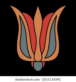 Stylized tulip or lily flower. Folk style. Floral design. On black background.