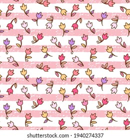 Stylized tulips flowers vector pattern. Spring summer flowers seamless background. 