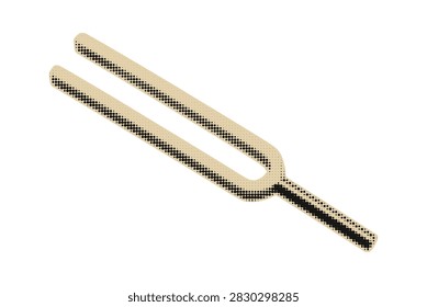 A stylized tuning fork rendered in a vintage halftone dot pattern, isolated on a clean white backdrop for versatile design use