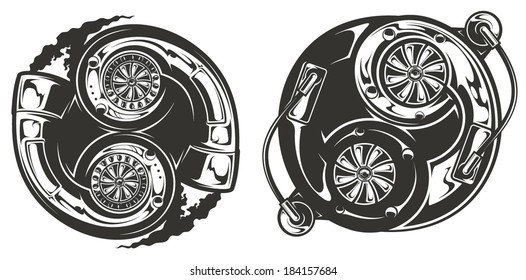 Stylized turbocharger Yin Yang symbol