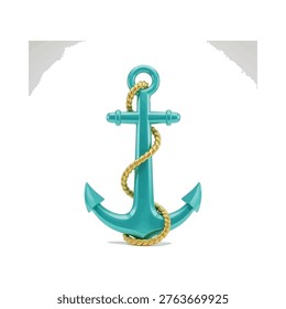 A stylized turquoise anchor with a rope wrapped around its arm against a plain background