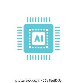 Um ícone azul-turquesa estilizado que representa um microchip com as letras "AI" no centro, simbolizando a inteligência artificial e a tecnologia.