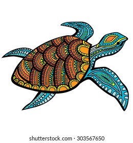 Stylized turtle. Hand Drawn doodle vector illustration. 