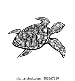 Stylized turtle. Hand Drawn doodle vector illustration. 