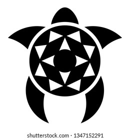 Stylized turtle with mosaic armor. Only blots. Black and white vector illustration in flat style.