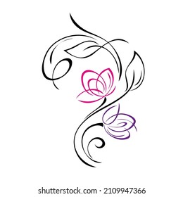 stylized twig with flower buds, leaves and curls. graphic decor