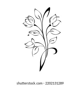 stylized twig with flower buds, leaves and curls. graphic decor