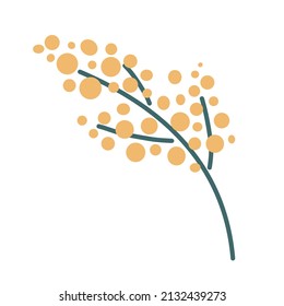 Stylized twig, leaf, flower for decoration. Vector color illustration in a flat Scandinavian style, isolated on a white background.