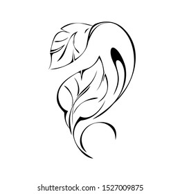 stylized twig with leaves and curls in black lines on a white background