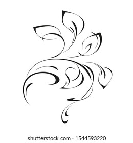 stylized twig with leaves and curls in black lines on a white background