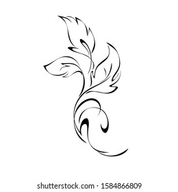 stylized twig with leaves and curls in black lines on a white background