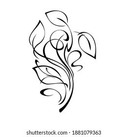 stylized twig with leaves and curls in black lines on a white background