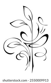 stylized twig with leaves and ornate ornament; graphic decor