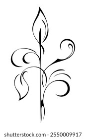 stylized twig with leaves and ornate ornament; graphic decor