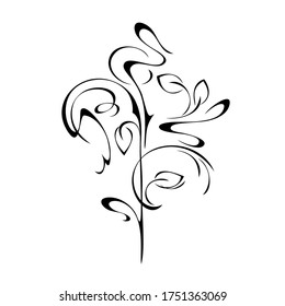 stylized twig with leaves and vignettes in black lines on a white background