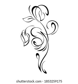 stylized twig with leaves and vignettes in black lines on a white background