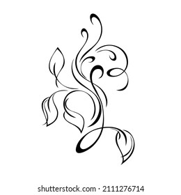 stylized twig with leaves and vignettes in black lines on a white background