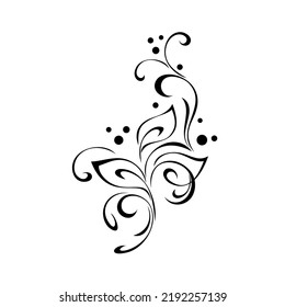 stylized twig with leaves and vignettes in black lines on a white background