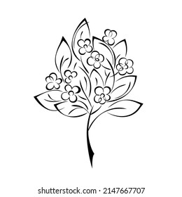 stylized twig with small blooming flowers. graphic decor