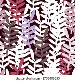 Stylized twigs with leaves on a dark background vector seamless pattern for decoration, wrapping, textile
