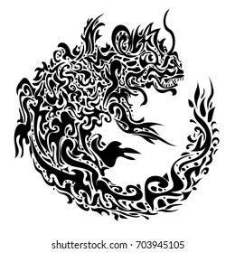 stylized twisted dragon tattoo on a white background