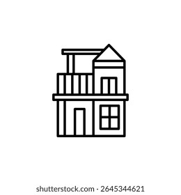 Stylized Two Story Building Icon With Balcony Minimalist Outline