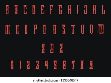 Stylized typewriter font - Red gothic alphabet