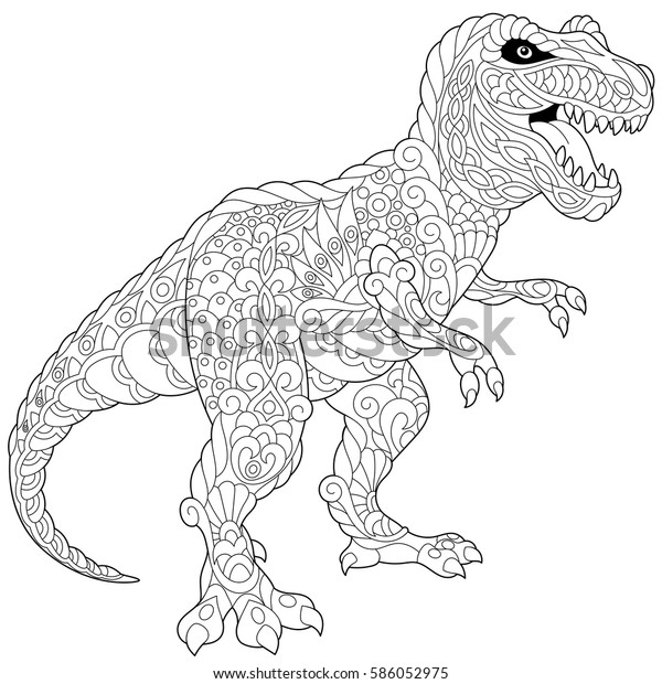 dinosaure de tyrannosaurus t rex stylise image vectorielle stock libre droits 586052975 coloriage fleurs et papillons