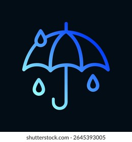 Stylized umbrella amidst falling raindrops. Icon symbol illustration