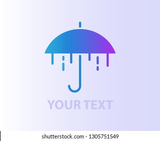 Stylized umbrella, water drops. symbol, icon, logo. Flat vector Illustration