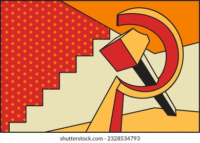 Estilizado bajo la vieja propaganda soviética. Martillo y hoz de la URSS. Diseño de ilustración de cector único.