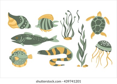 Stylized Underwater Nature Collection Of Icons